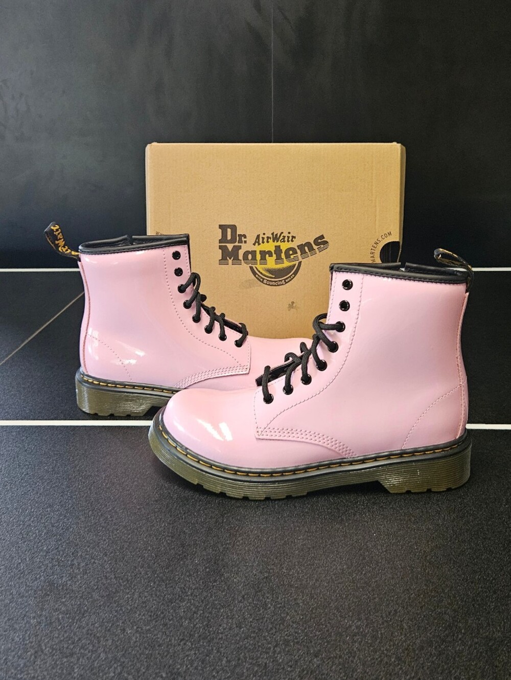Dr. Martens Pink Patent 8-Eye Lace-Up Boots